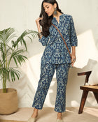 Ishya Blue Pure Cotton Co-ord Set with Top & Trousers