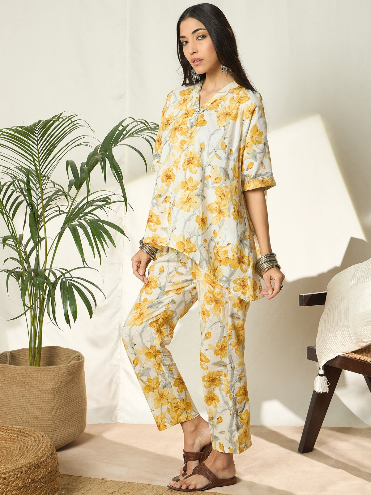 Mehira Floral Printed Cotton Tunic & Trouser Co-ord Set