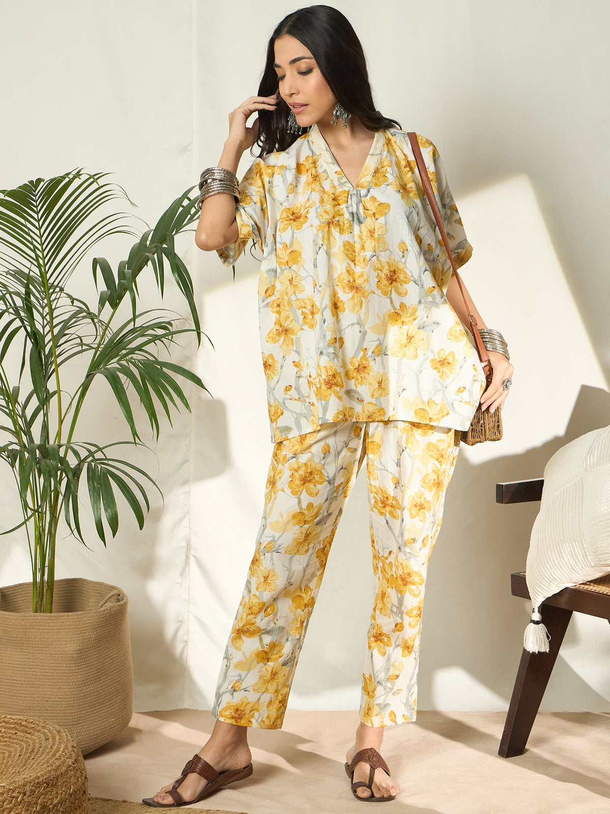 Mehira Floral Printed Cotton Tunic & Trouser Co-ord Set