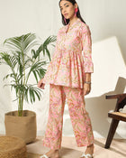 Ruhani Petalveil Floral Printed Pure Cotton V-Neck Tunic & Trouser Co-Ord Set