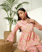 Ruhani Petalveil Floral Printed Pure Cotton V-Neck Tunic & Trouser Co-Ord Set