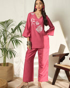 Zahira Floral Embroidered Co-Ord Set with Top & Trousers