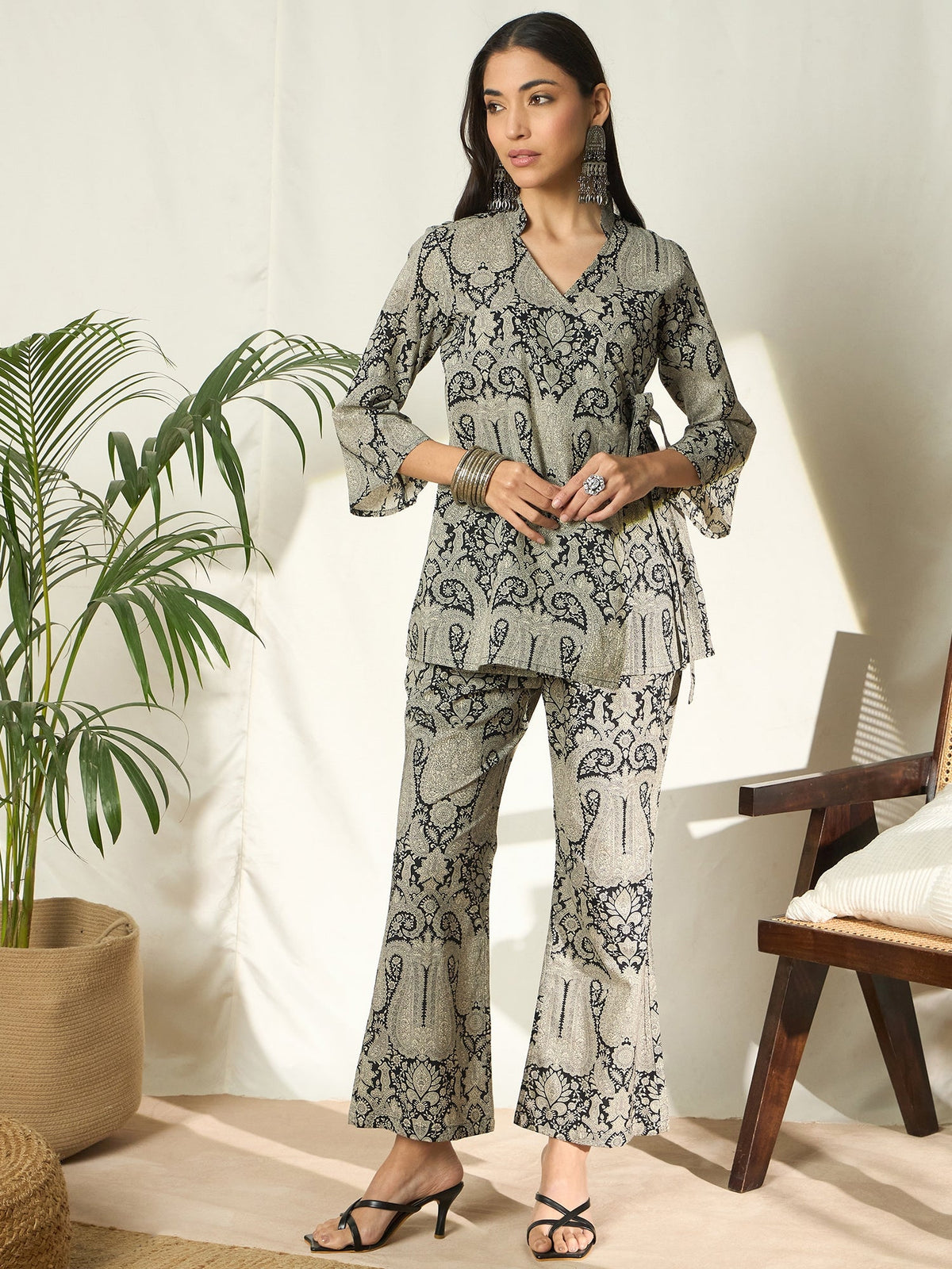 Kiyana Black Cotton Co-ord Set with Tunic & Trousers