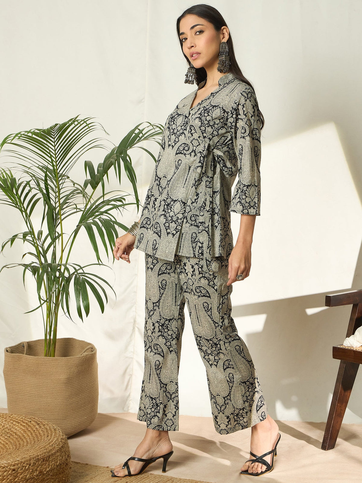 Kiyana Black Cotton Co-ord Set with Tunic & Trousers