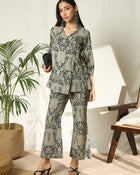 Kiyana Black Cotton Co-ord Set with Tunic & Trousers