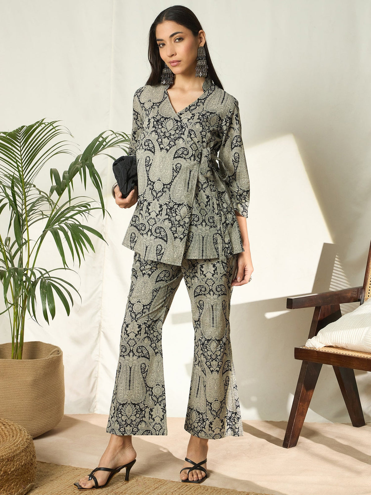 Kiyana Black Cotton Co-ord Set with Tunic & Trousers