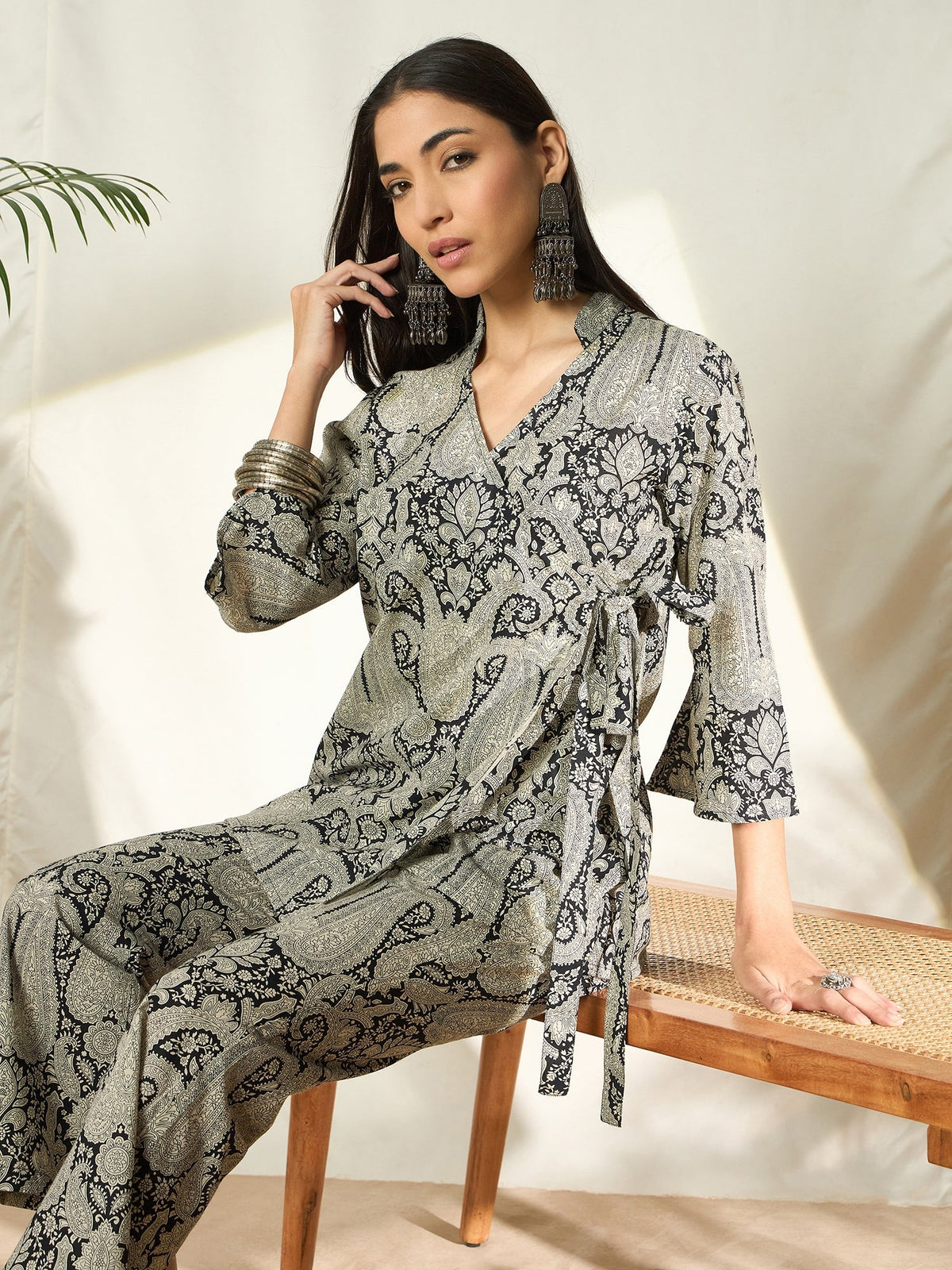 Kiyana Black Cotton Co-ord Set with Tunic & Trousers