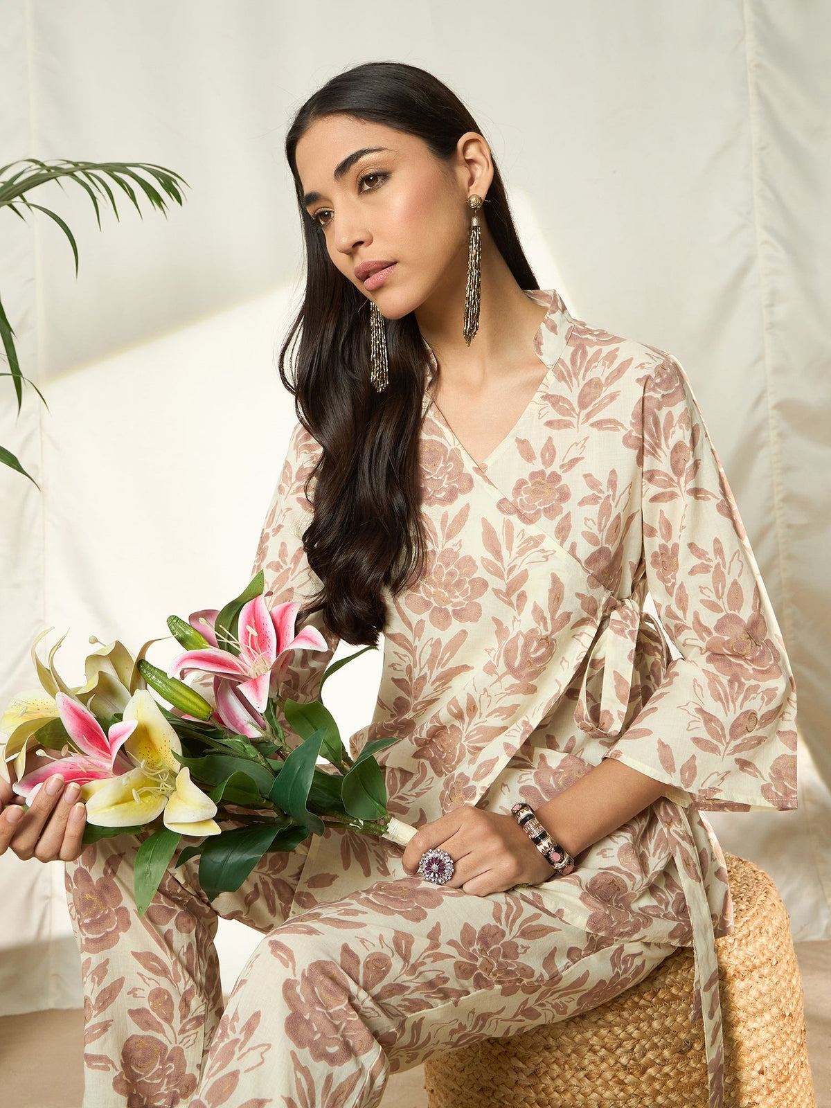 Naira Meadow Floral Printed Tunic & Trouser Co-Ord Set