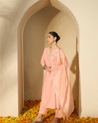 Peach Gleam Mirror Work Embroidered Cotton Kurta with Trousers & Dupatta