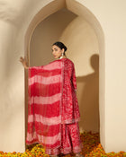 Carmine Red Floral Cotton Anarkali Kurta with Sharara & Dupatta