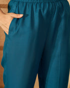 Teal Serenade Silk Blend Embroidered Kurta Set with Dupatta