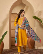 Marigold Muse Mustard Sequinned Embroidered Silk Blend Kurta Set with Dupatta