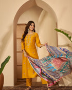 Marigold Muse Mustard Sequinned Embroidered Silk Blend Kurta Set with Dupatta