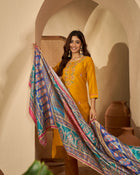 Marigold Muse Mustard Sequinned Embroidered Silk Blend Kurta Set with Dupatta