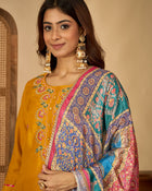 Marigold Muse Mustard Sequinned Embroidered Silk Blend Kurta Set with Dupatta