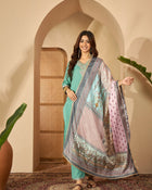 Seaside Glow Silk Blend Sea Green Embroidered Kurta Set with Dupatta