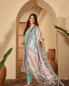 Seaside Glow Silk Blend Sea Green Embroidered Kurta Set with Dupatta