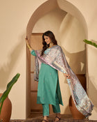Seaside Glow Silk Blend Sea Green Embroidered Kurta Set with Dupatta