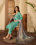 Seaside Glow Silk Blend Sea Green Embroidered Kurta Set with Dupatta