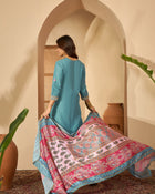 Tidal Bloom Embroidered Turquoise Silk Blend Kurta Set with Dupatta