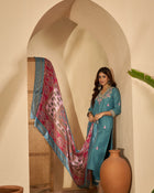 Tidal Bloom Embroidered Turquoise Silk Blend Kurta Set with Dupatta