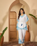 Aara – Pure Cotton V-Neck Kaftan & Trousers Co-Ord Set - aunlabel