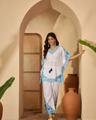Aara – Pure Cotton V-Neck Kaftan & Trousers Co-Ord Set - aunlabel
