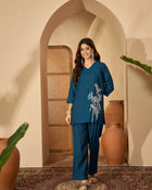 Ruhani Azure – Embroidered V-Neck Tunic with Trouser Co-Ord Set