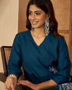 Ruhani Azure – Embroidered V-Neck Tunic with Trouser Co-Ord Set