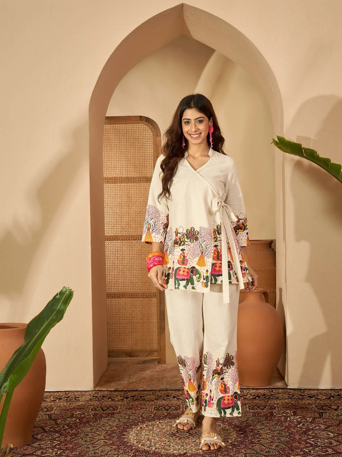 Abstract Printed Pure Cotton Wrap-On Tunic & Trouser Co-Ord Set - aunlabel