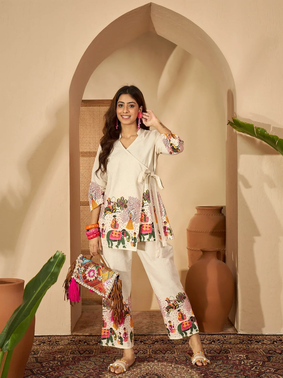 Abstract Printed Pure Cotton Wrap-On Tunic & Trouser Co-Ord Set - aunlabel