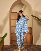 Viona Blue & White Floral Printed Shirt and Trouser Co-ord Set
