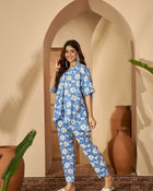 Viona Blue & White Floral Printed Shirt and Trouser Co-ord Set