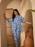 Viona Blue & White Floral Printed Shirt and Trouser Co-ord Set