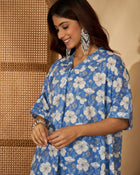 Viona Blue & White Floral Printed Shirt and Trouser Co-ord Set