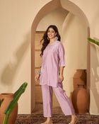 Aarza Embroidered V-Neck Tunic with Trouser Co-ord Set - aunlabel