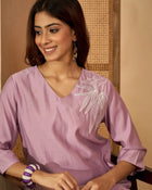 Aarza Embroidered V-Neck Tunic with Trouser Co-ord Set - aunlabel
