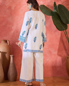 Nilaya Blue Block Printed Pure Cotton Tunic & Trousers Co-Ord Set