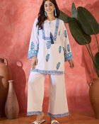 Nilaya Blue Block Printed Pure Cotton Tunic & Trousers Co-Ord Set
