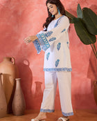 Nilaya Blue Block Printed Pure Cotton Tunic & Trousers Co-Ord Set