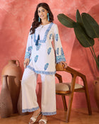 Nilaya Blue Block Printed Pure Cotton Tunic & Trousers Co-Ord Set