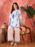 Nilaya Blue Block Printed Pure Cotton Tunic & Trousers Co-Ord Set