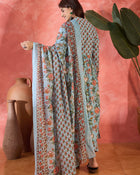 Sage Bloom Floral Printed & Embroidered Pure Cotton Anarkali Kurta with Trouser & Dupatta