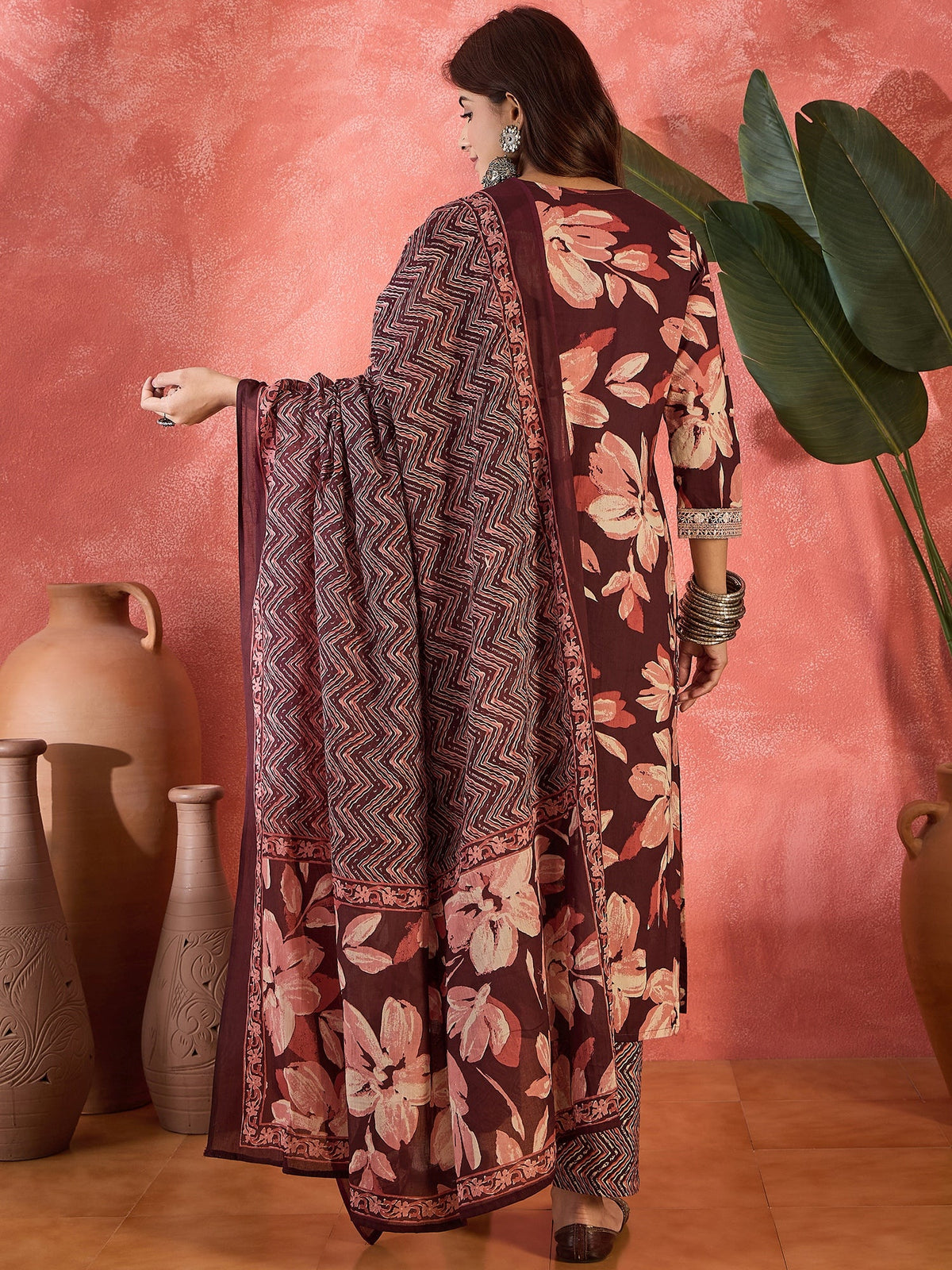 Cocoa Bloom Brown Pure Cotton Printed Kurta Set with Dupatta