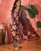 Cocoa Bloom Brown Pure Cotton Printed Kurta Set with Dupatta
