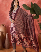 Cocoa Bloom Brown Pure Cotton Printed Kurta Set with Dupatta