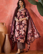 Cocoa Bloom Brown Pure Cotton Printed Kurta Set with Dupatta