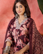 Cocoa Bloom Brown Pure Cotton Printed Kurta Set with Dupatta