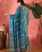 Crystal Wave Turquoise Pure Cotton Printed Kurta Sharara Set with Dupatta