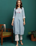 Embroidered Pure Cotton A-Line Kurta With Trouser Set